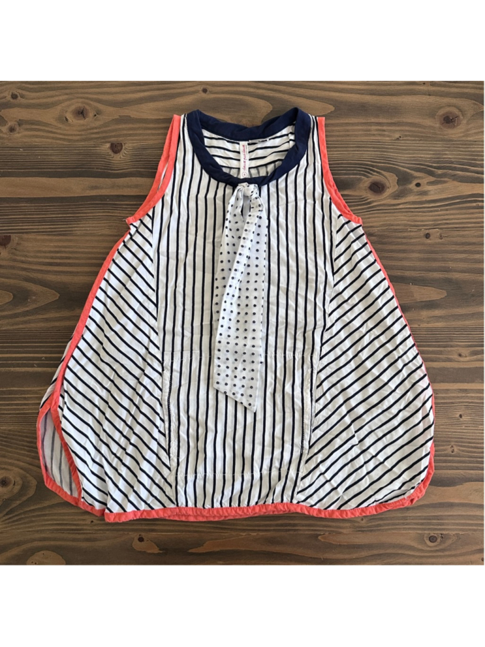 Deux Par Deux Girls Tank Top 6 Nautical Stripe Tie Neck